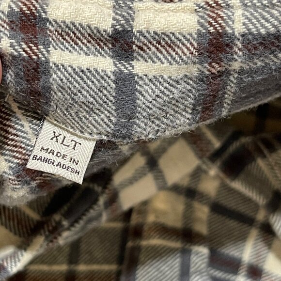 JACHS Men's Button Down Flannel Shirt Plaid Grey Brown XLT Tall - Picture 5 of 7